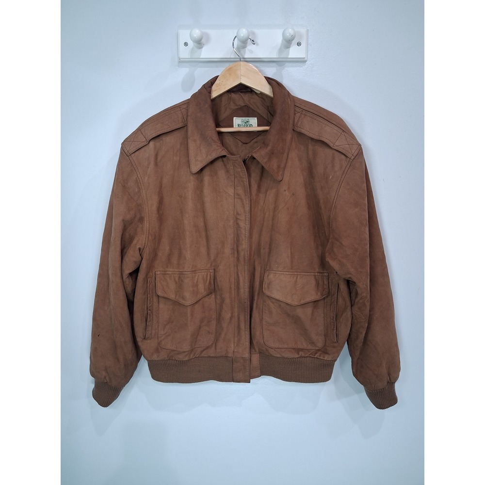 RedHead Mens Brown Distressed Leather Bomber Flight Jacket Large RN 74747